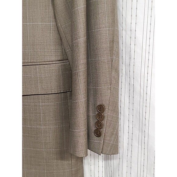 Faconnable Nordstroms 2 Piece Suit 42R 36/32 Slacks. Olive Green Pin Stripes. - Picture 4 of 9